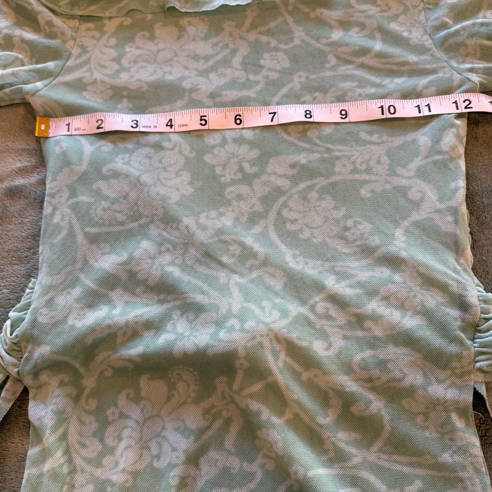 Moth Sheer Mesh Floral Top Womens Small Green Ruched Tie Long Sleeve - Picture 6 of 10